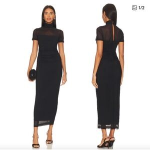 Amanda Uprichard Dominique Black Turtleneck Midi Dress